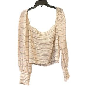Gianni Bini  linen woven ,smocked, earth tone top. Size L. A2